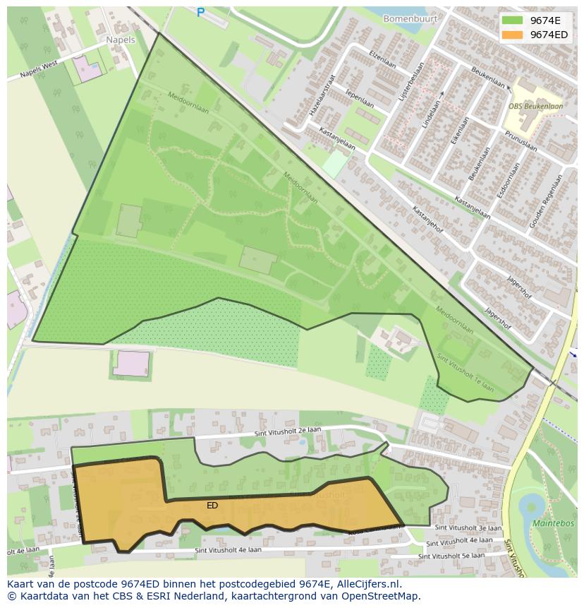 Afbeelding van het postcodegebied 9674 ED op de kaart.