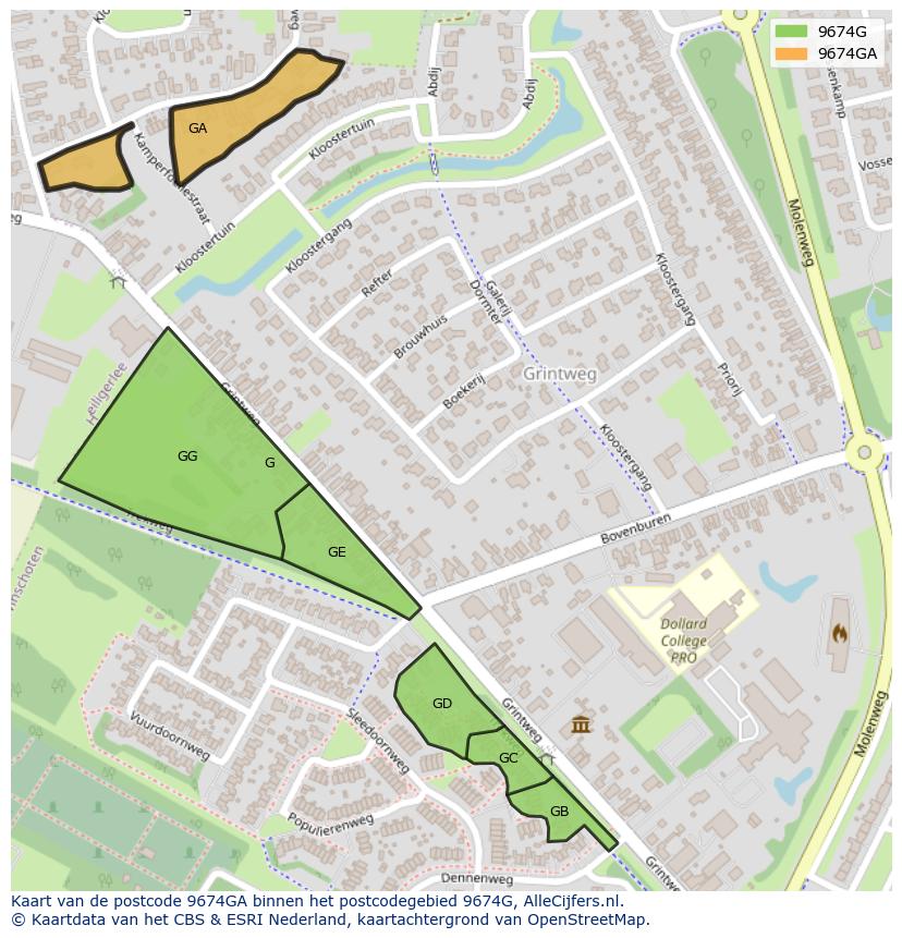 Afbeelding van het postcodegebied 9674 GA op de kaart.