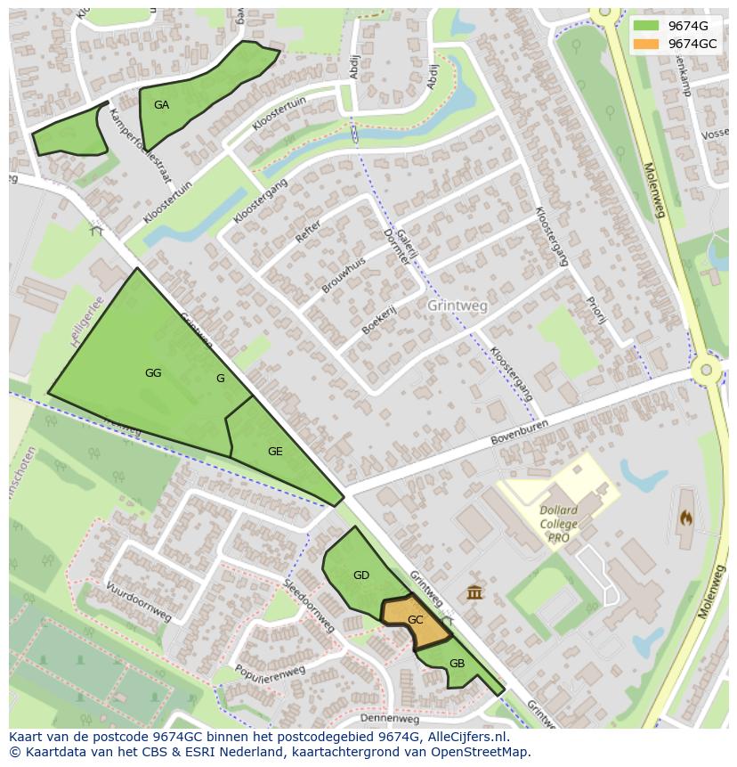 Afbeelding van het postcodegebied 9674 GC op de kaart.