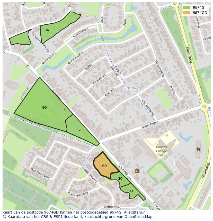 Afbeelding van het postcodegebied 9674 GD op de kaart.