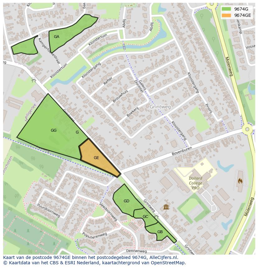 Afbeelding van het postcodegebied 9674 GE op de kaart.