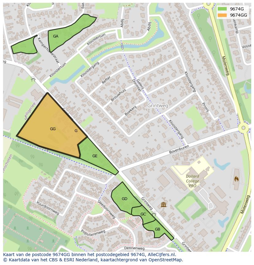 Afbeelding van het postcodegebied 9674 GG op de kaart.