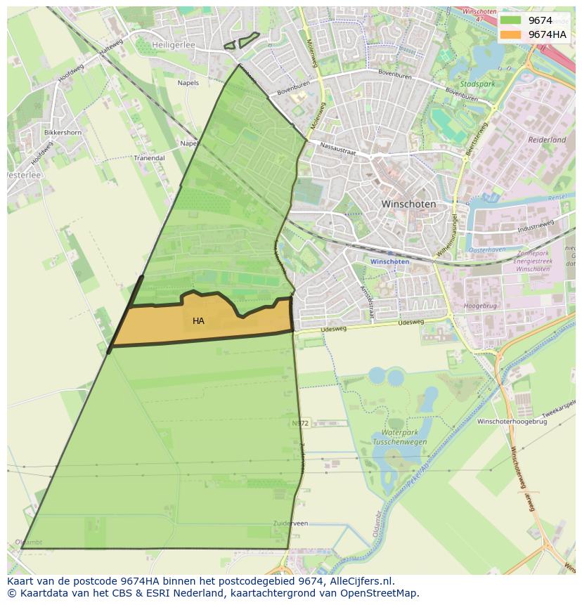 Afbeelding van het postcodegebied 9674 HA op de kaart.