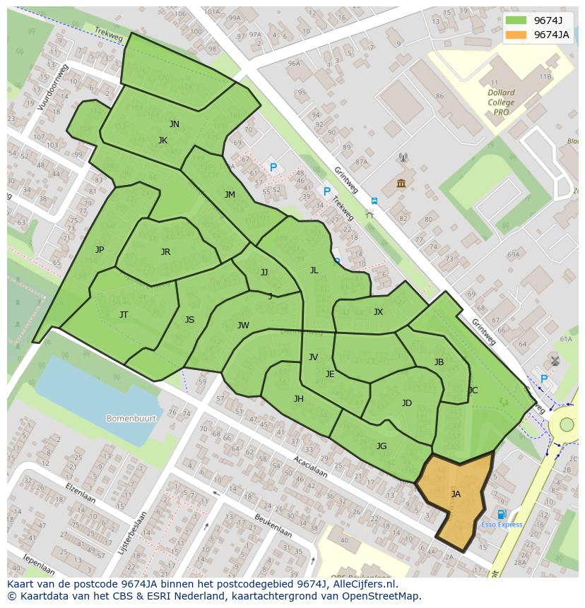 Afbeelding van het postcodegebied 9674 JA op de kaart.