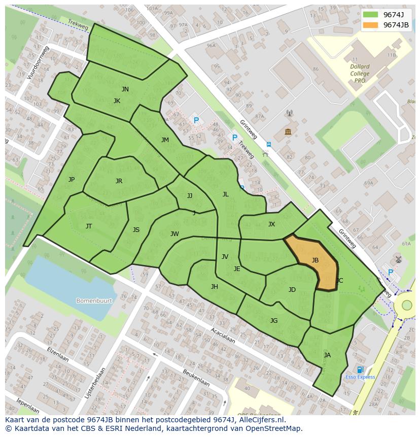 Afbeelding van het postcodegebied 9674 JB op de kaart.