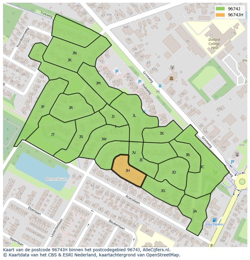 Afbeelding van het postcodegebied 9674 JH op de kaart.