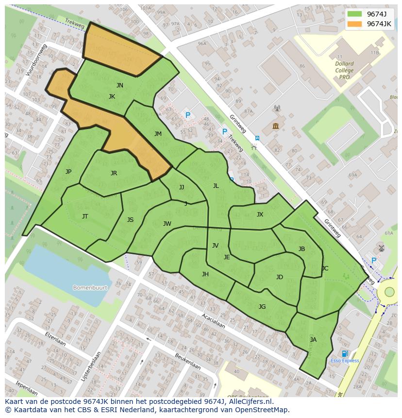 Afbeelding van het postcodegebied 9674 JK op de kaart.