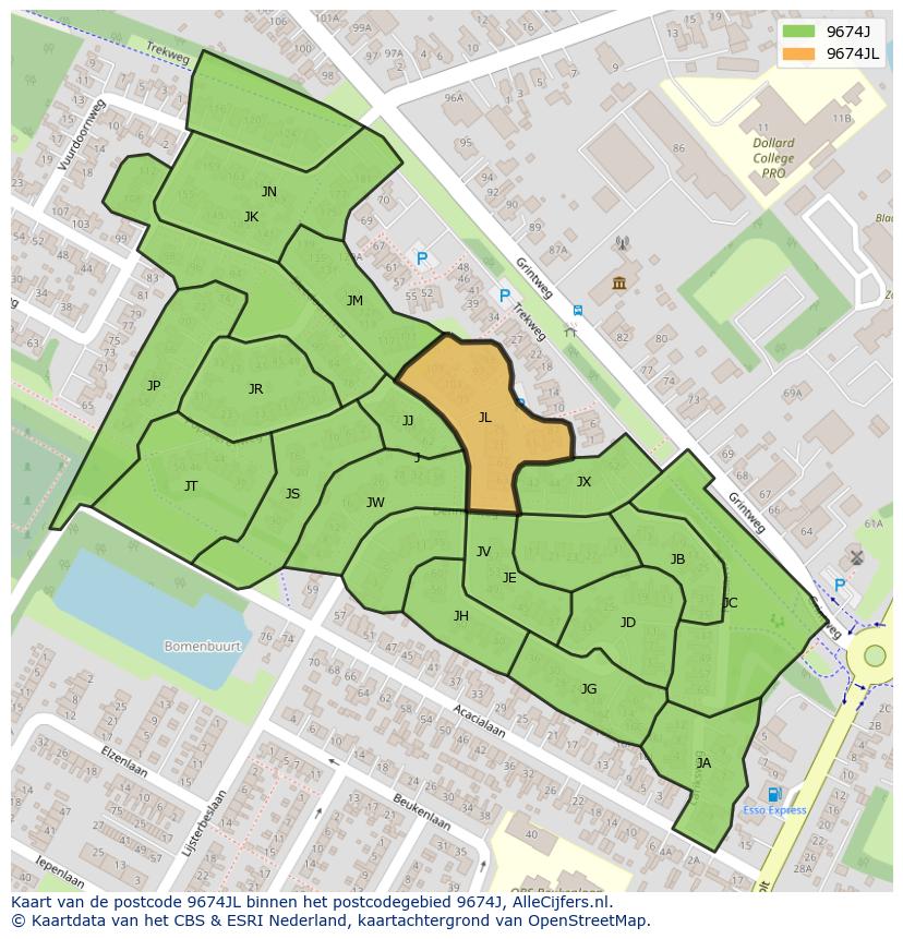 Afbeelding van het postcodegebied 9674 JL op de kaart.