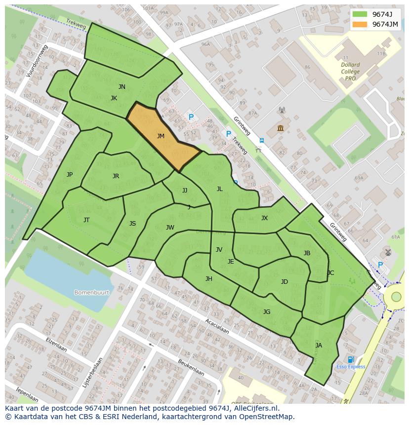 Afbeelding van het postcodegebied 9674 JM op de kaart.
