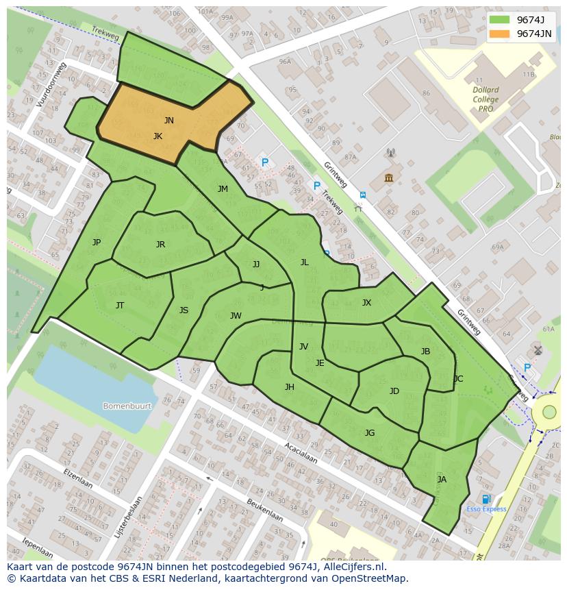 Afbeelding van het postcodegebied 9674 JN op de kaart.