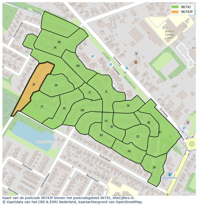 Afbeelding van het postcodegebied 9674 JP op de kaart.