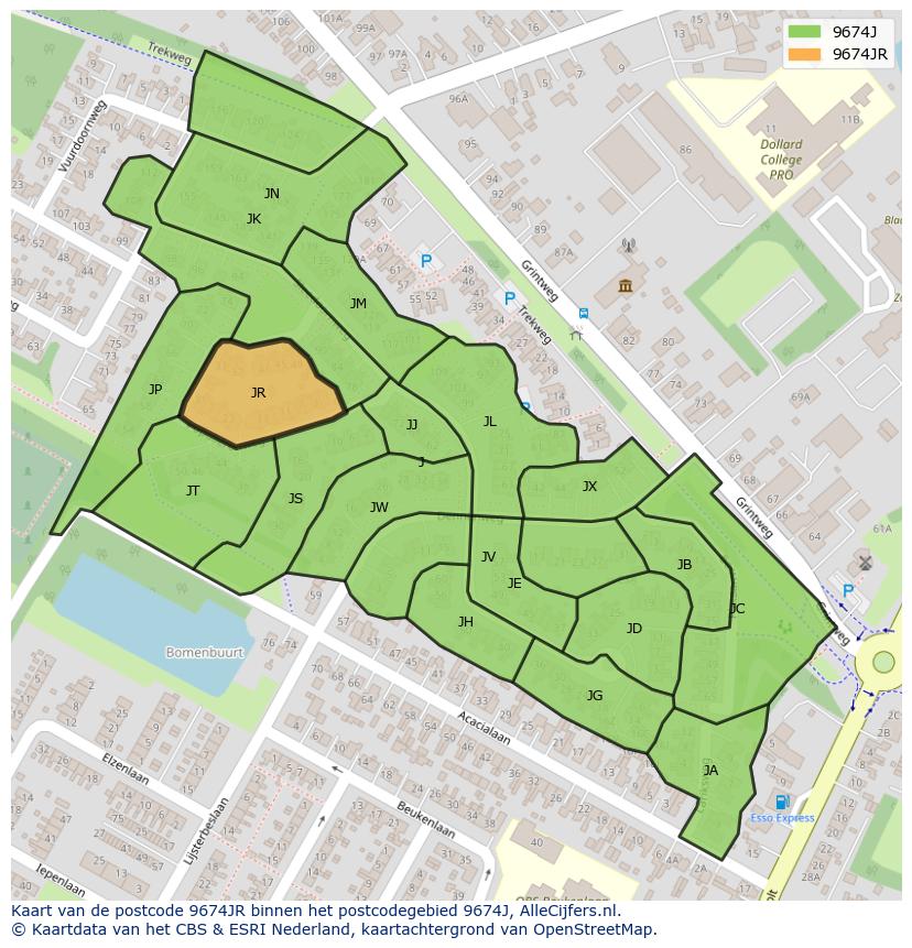 Afbeelding van het postcodegebied 9674 JR op de kaart.