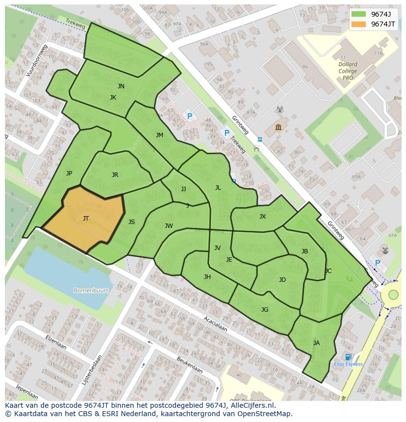 Afbeelding van het postcodegebied 9674 JT op de kaart.