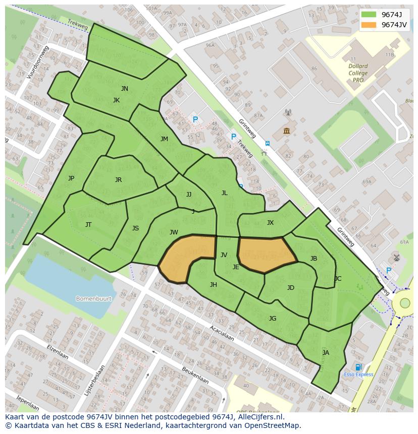 Afbeelding van het postcodegebied 9674 JV op de kaart.