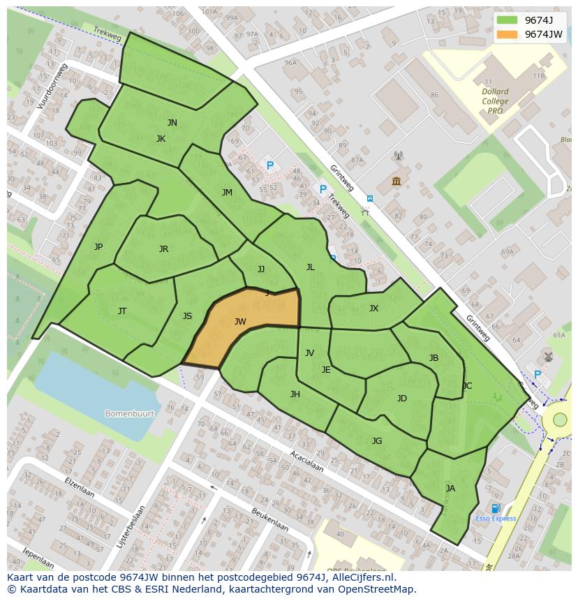 Afbeelding van het postcodegebied 9674 JW op de kaart.