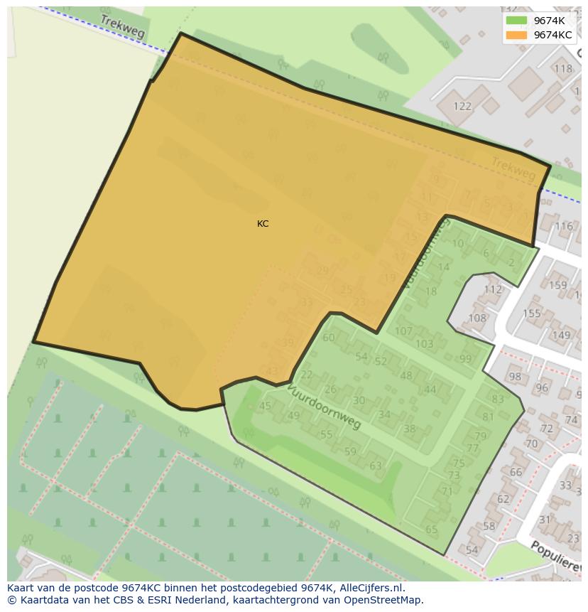 Afbeelding van het postcodegebied 9674 KC op de kaart.