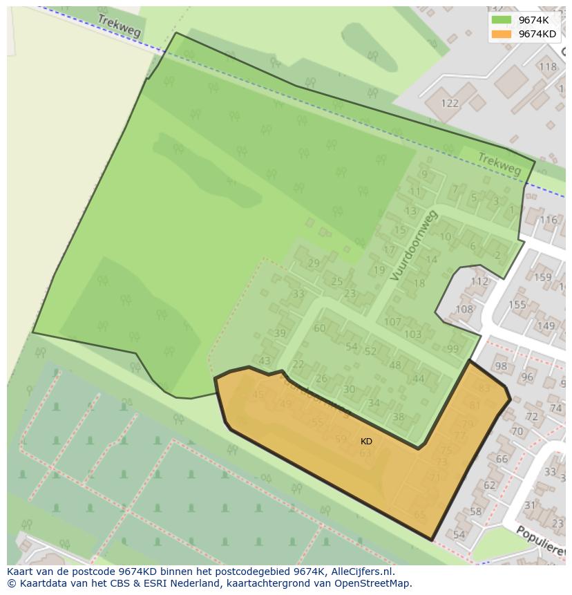 Afbeelding van het postcodegebied 9674 KD op de kaart.