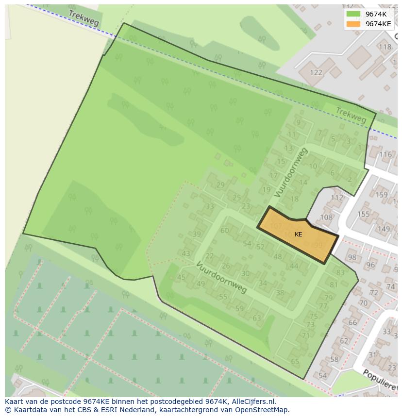 Afbeelding van het postcodegebied 9674 KE op de kaart.