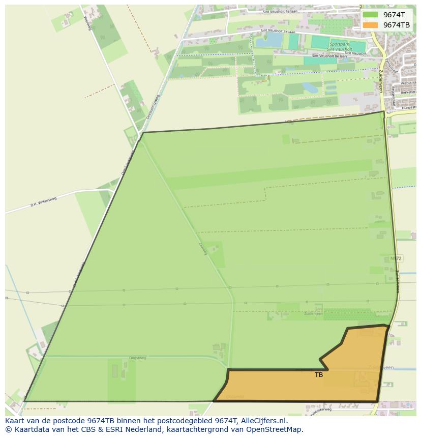 Afbeelding van het postcodegebied 9674 TB op de kaart.