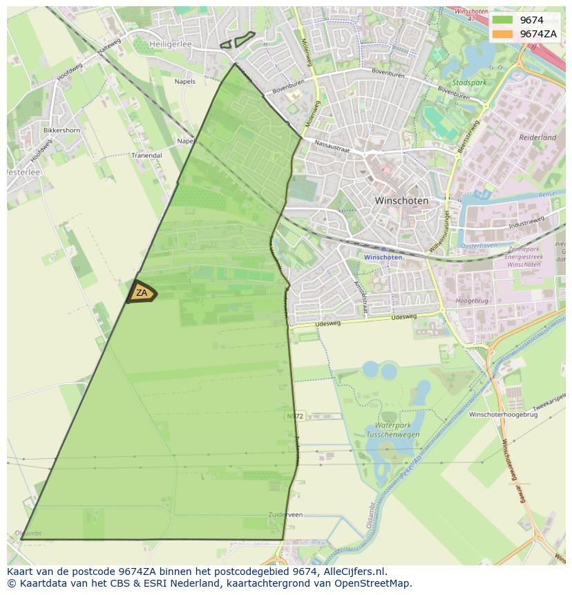Afbeelding van het postcodegebied 9674 ZA op de kaart.