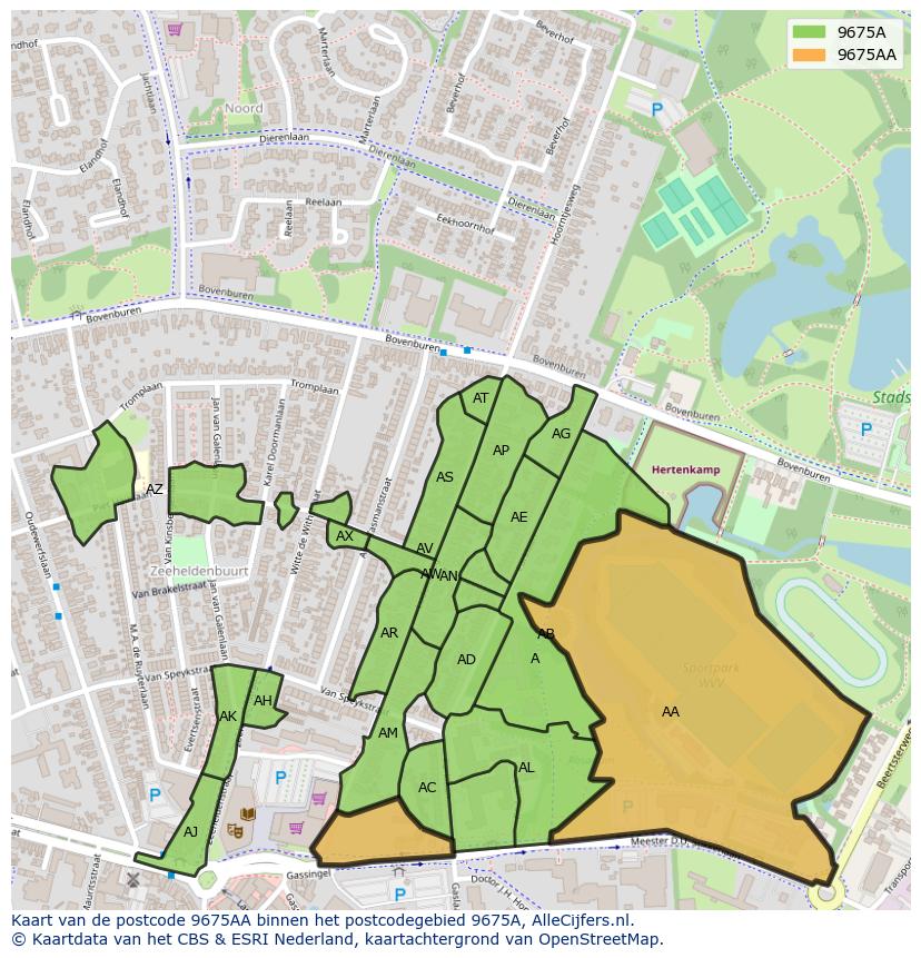 Afbeelding van het postcodegebied 9675 AA op de kaart.