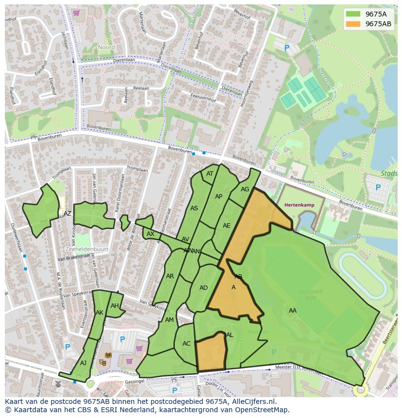 Afbeelding van het postcodegebied 9675 AB op de kaart.