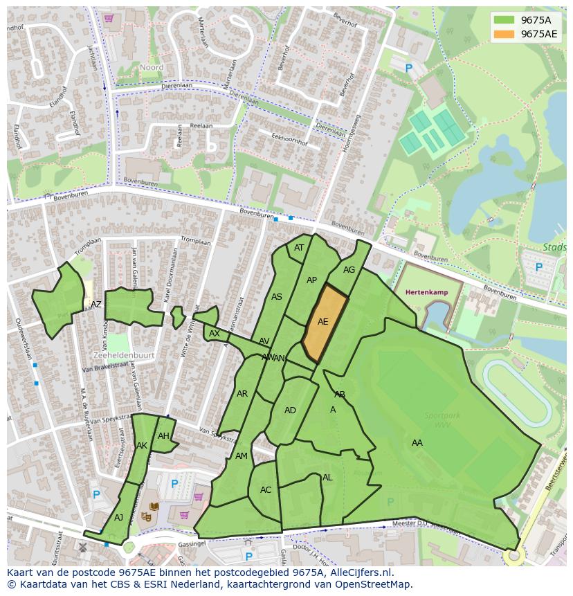 Afbeelding van het postcodegebied 9675 AE op de kaart.