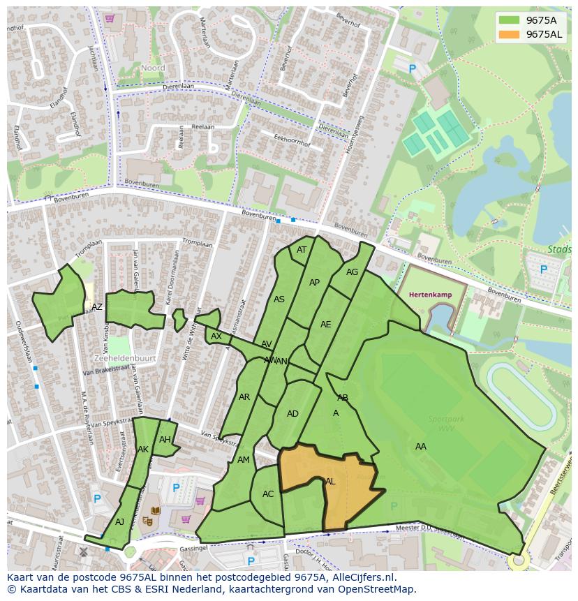 Afbeelding van het postcodegebied 9675 AL op de kaart.