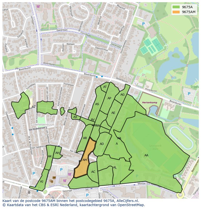 Afbeelding van het postcodegebied 9675 AM op de kaart.