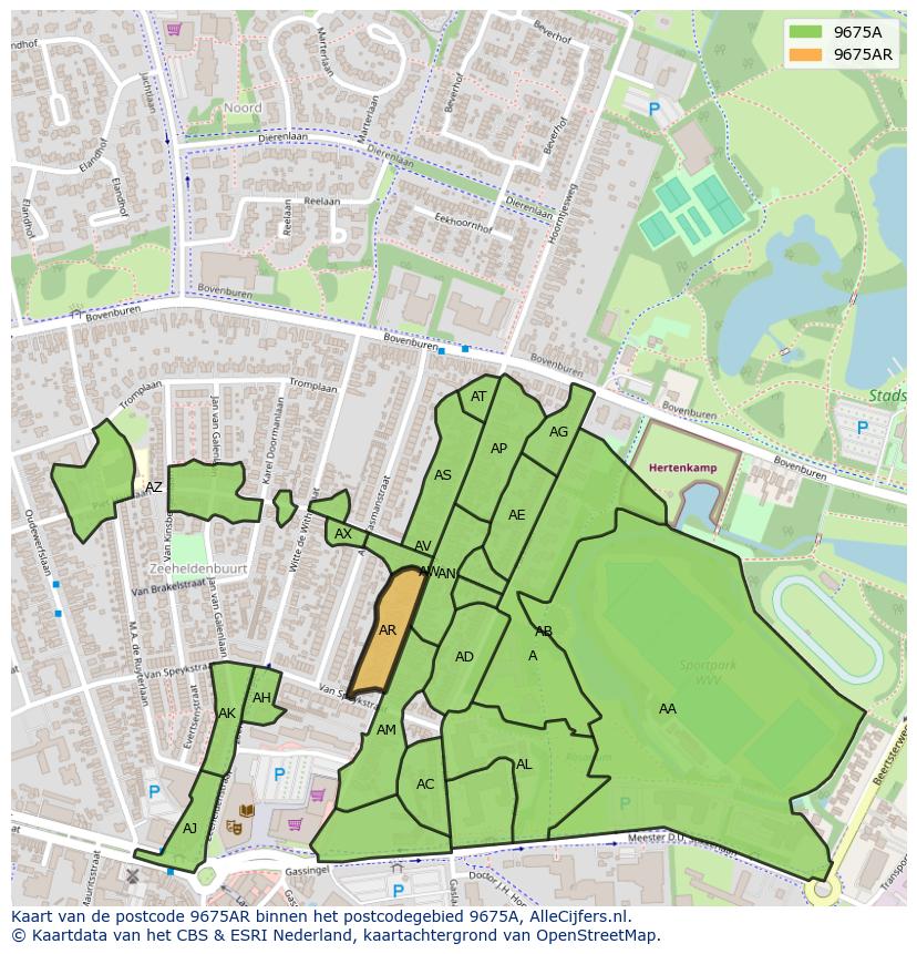 Afbeelding van het postcodegebied 9675 AR op de kaart.