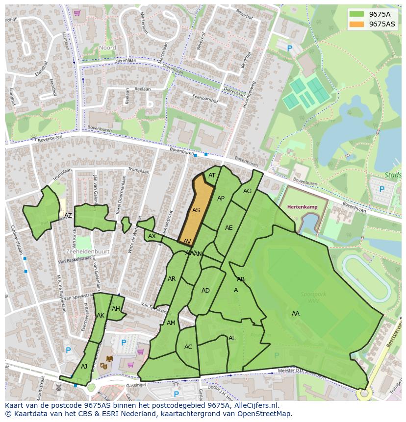 Afbeelding van het postcodegebied 9675 AS op de kaart.