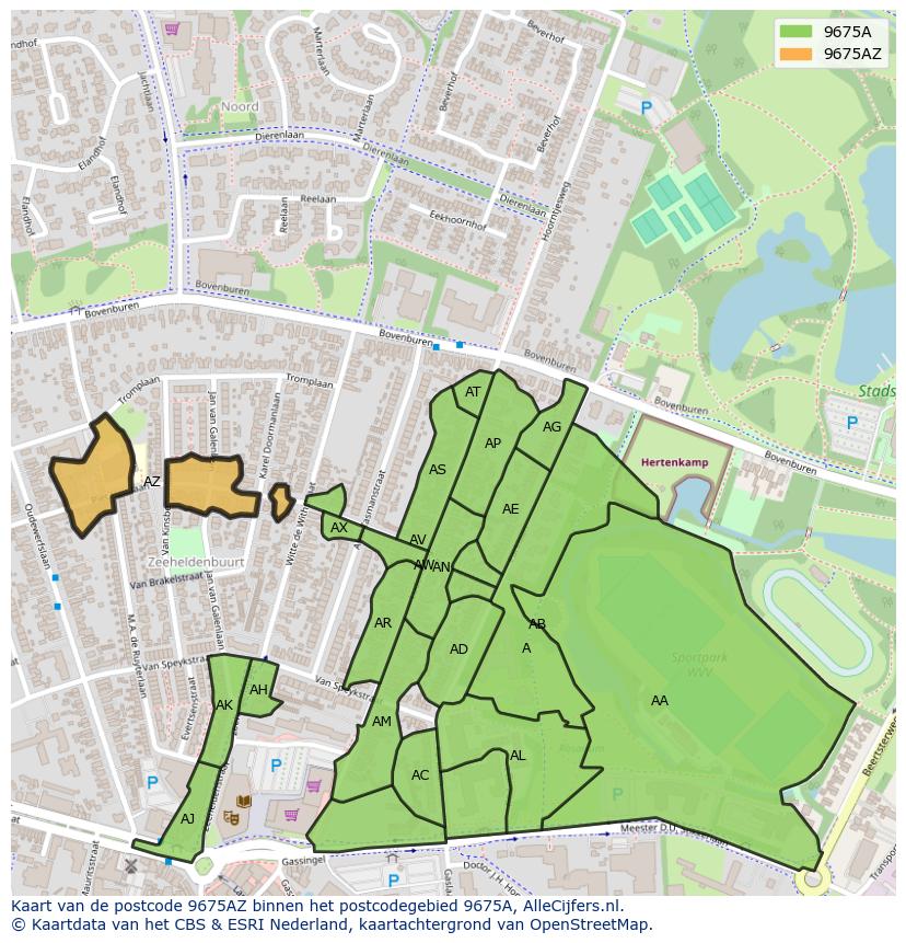 Afbeelding van het postcodegebied 9675 AZ op de kaart.