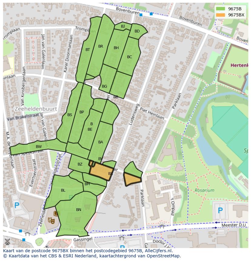 Afbeelding van het postcodegebied 9675 BX op de kaart.