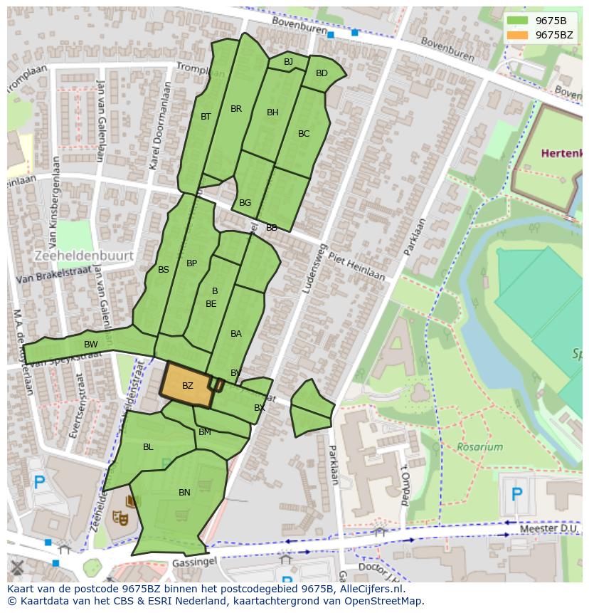 Afbeelding van het postcodegebied 9675 BZ op de kaart.