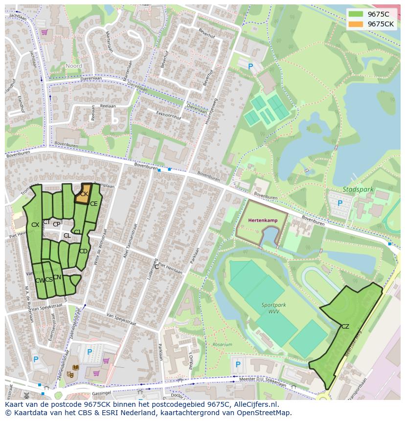 Afbeelding van het postcodegebied 9675 CK op de kaart.