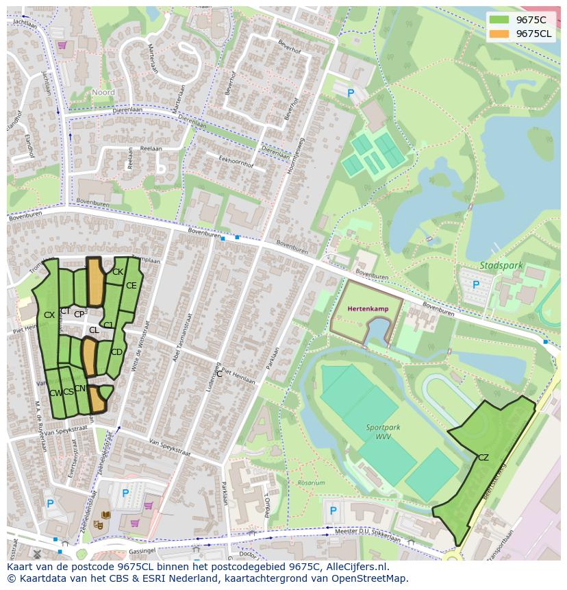 Afbeelding van het postcodegebied 9675 CL op de kaart.