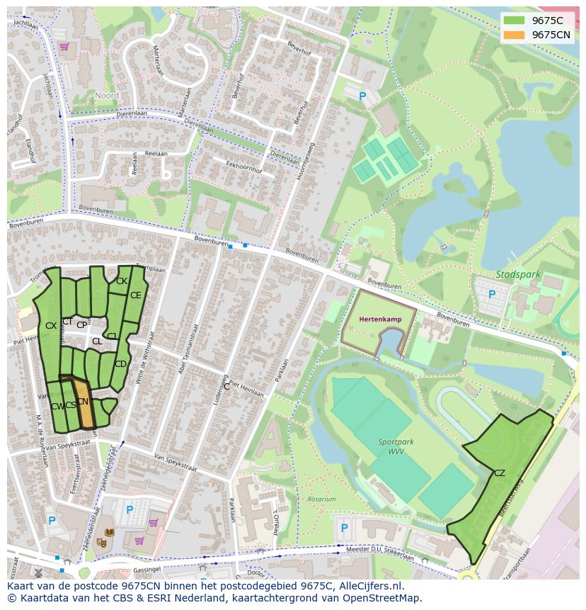 Afbeelding van het postcodegebied 9675 CN op de kaart.