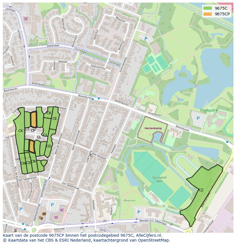 Afbeelding van het postcodegebied 9675 CP op de kaart.