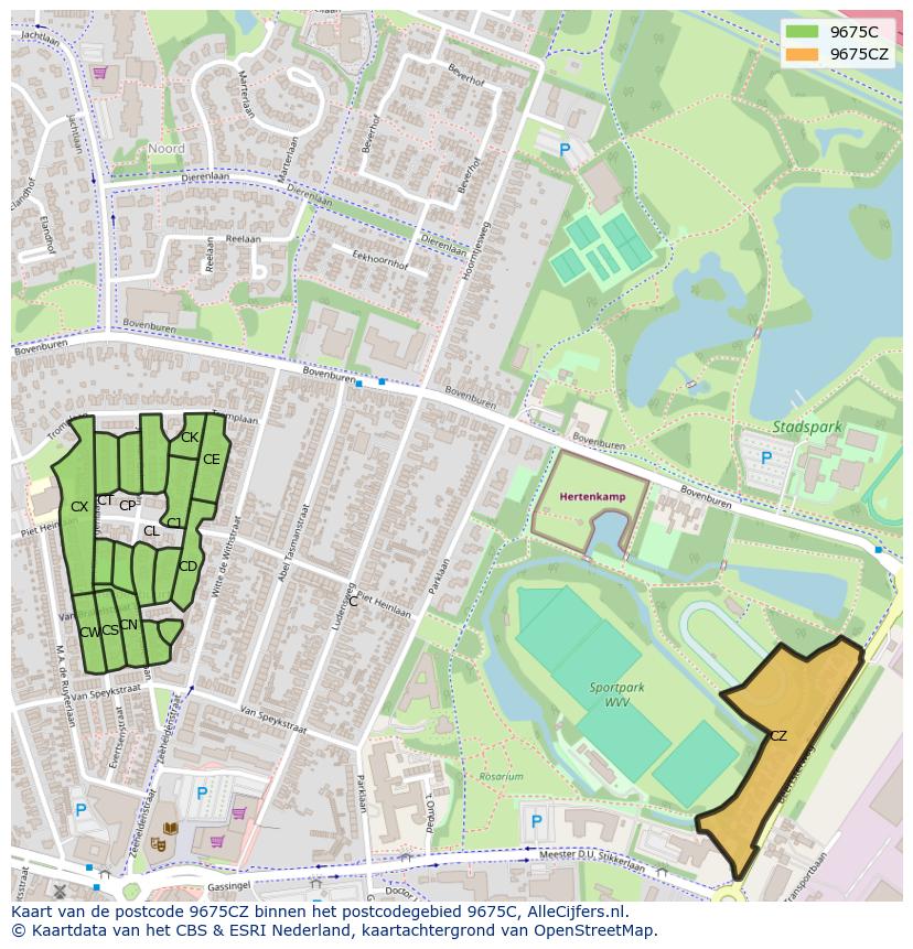 Afbeelding van het postcodegebied 9675 CZ op de kaart.