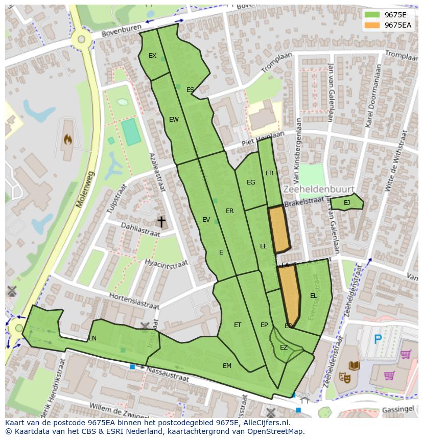Afbeelding van het postcodegebied 9675 EA op de kaart.