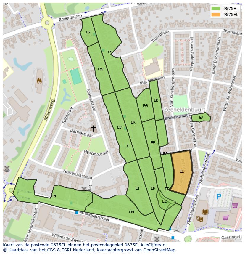 Afbeelding van het postcodegebied 9675 EL op de kaart.