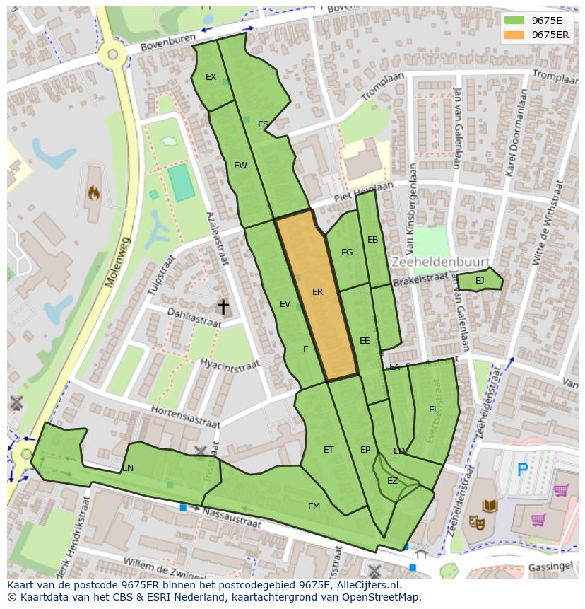 Afbeelding van het postcodegebied 9675 ER op de kaart.