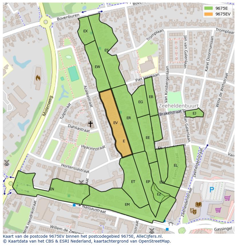 Afbeelding van het postcodegebied 9675 EV op de kaart.