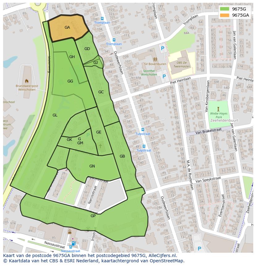 Afbeelding van het postcodegebied 9675 GA op de kaart.