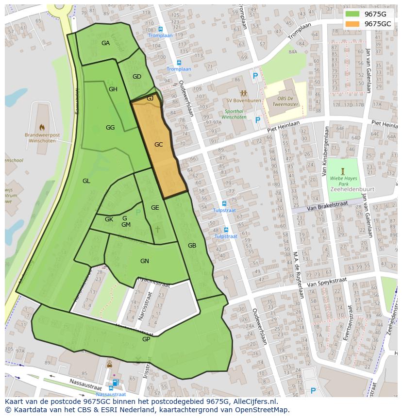 Afbeelding van het postcodegebied 9675 GC op de kaart.