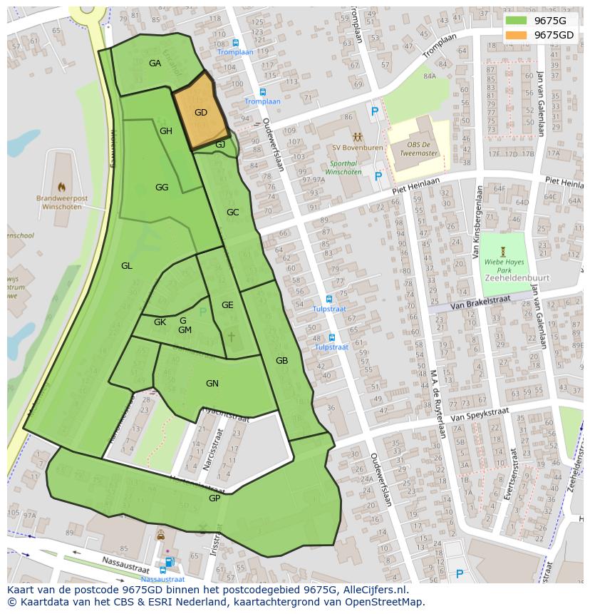Afbeelding van het postcodegebied 9675 GD op de kaart.