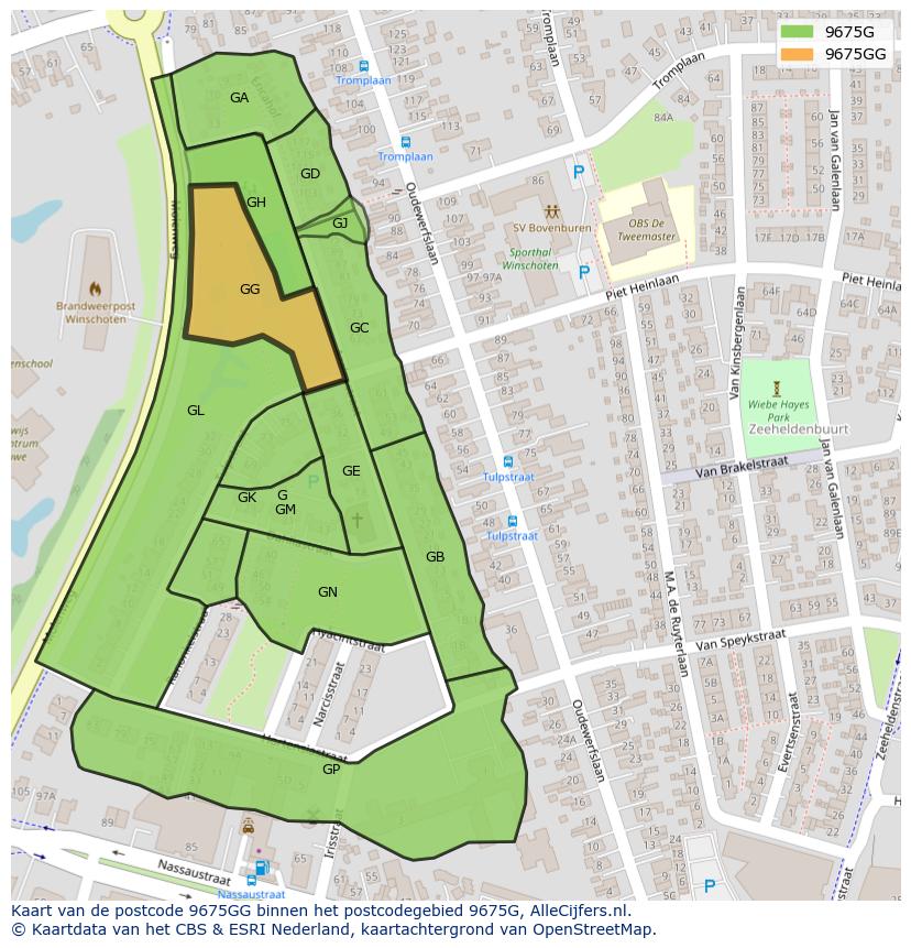 Afbeelding van het postcodegebied 9675 GG op de kaart.