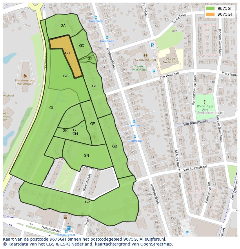 Afbeelding van het postcodegebied 9675 GH op de kaart.