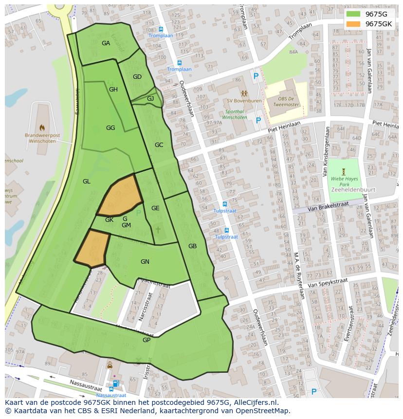 Afbeelding van het postcodegebied 9675 GK op de kaart.