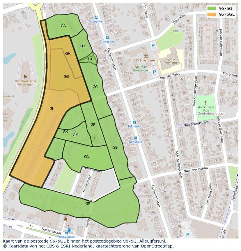 Afbeelding van het postcodegebied 9675 GL op de kaart.